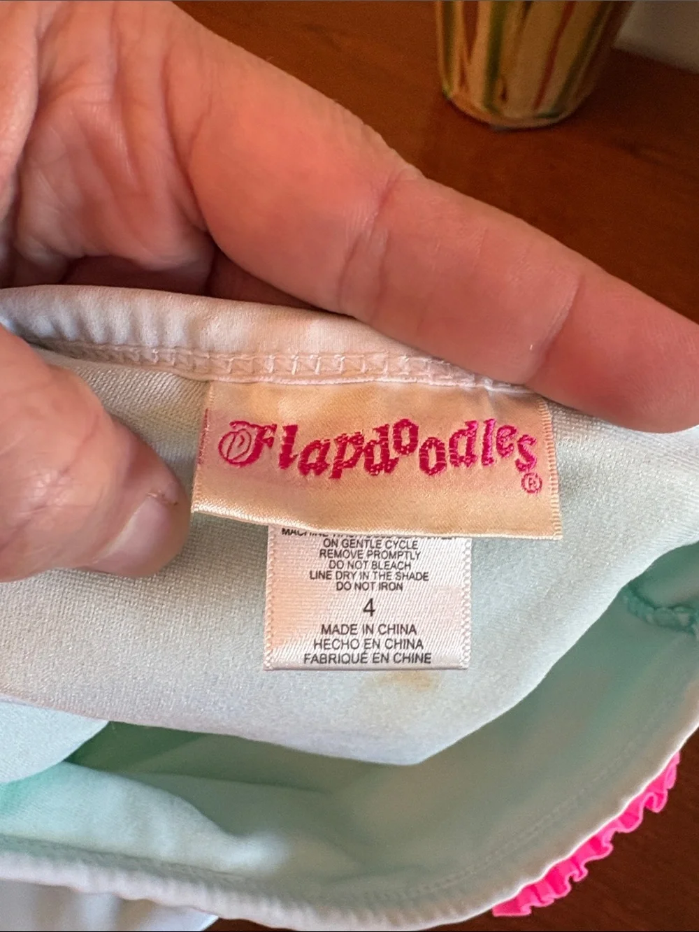 Flapdoodles Mint & White Ruffle Bathing suit bottoms with Pink Flower